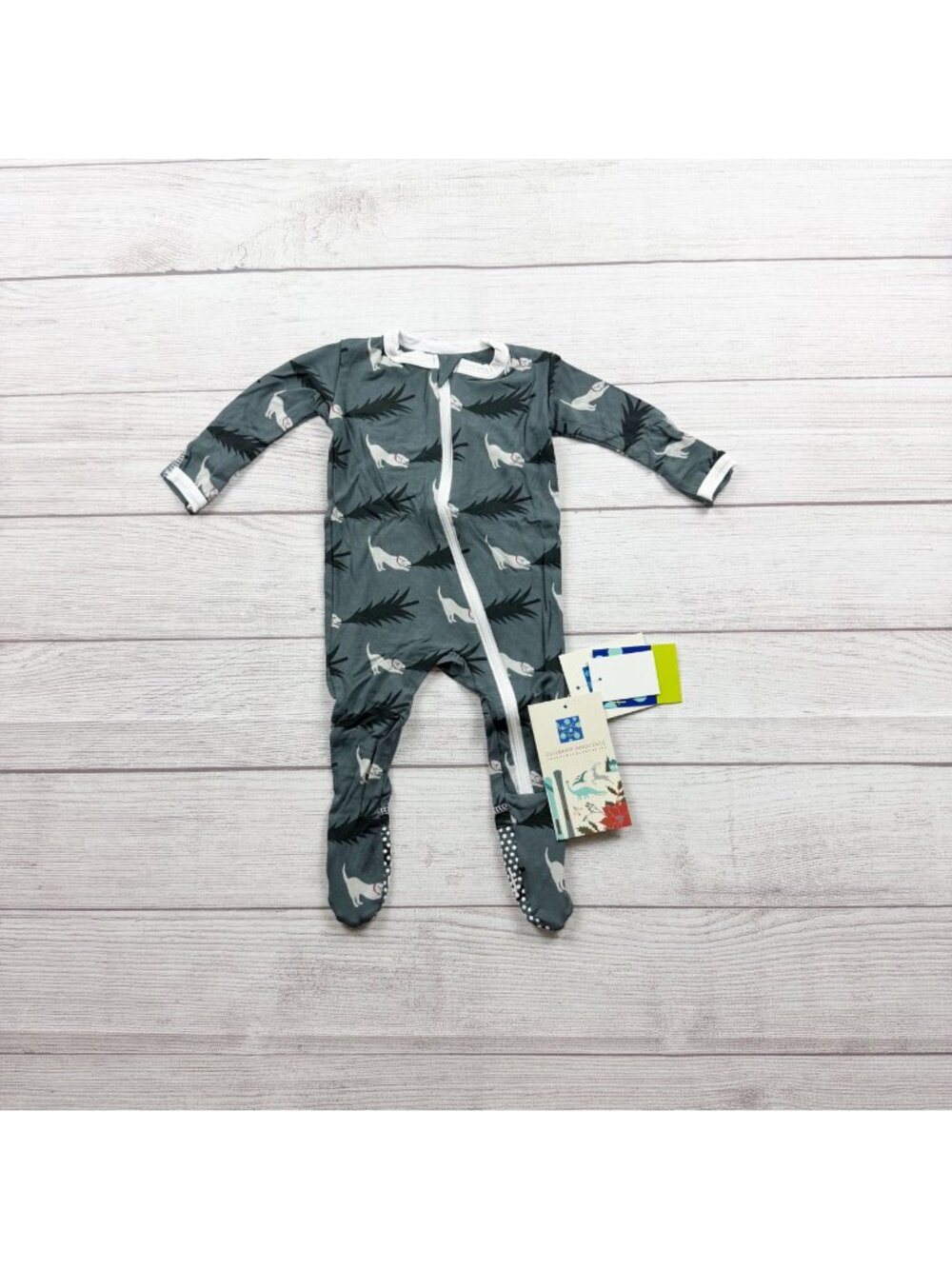 KicKee Pants Baby Footed Pajamas Dog Tree Print Holiday Bamboo NWT 3-6 Months
